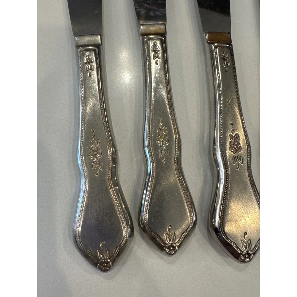 Oneida morning Blossom Vintage stainless Butter Knives 4 Ornate Floral Handle‎
